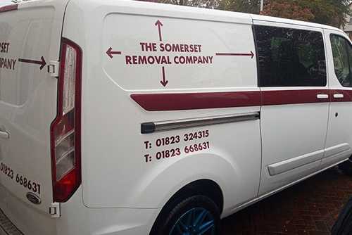 The back of the Somerset Removal Company branded van 